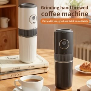 2-In-1 Mini Portable Coffee Maker with Built-In Grinder